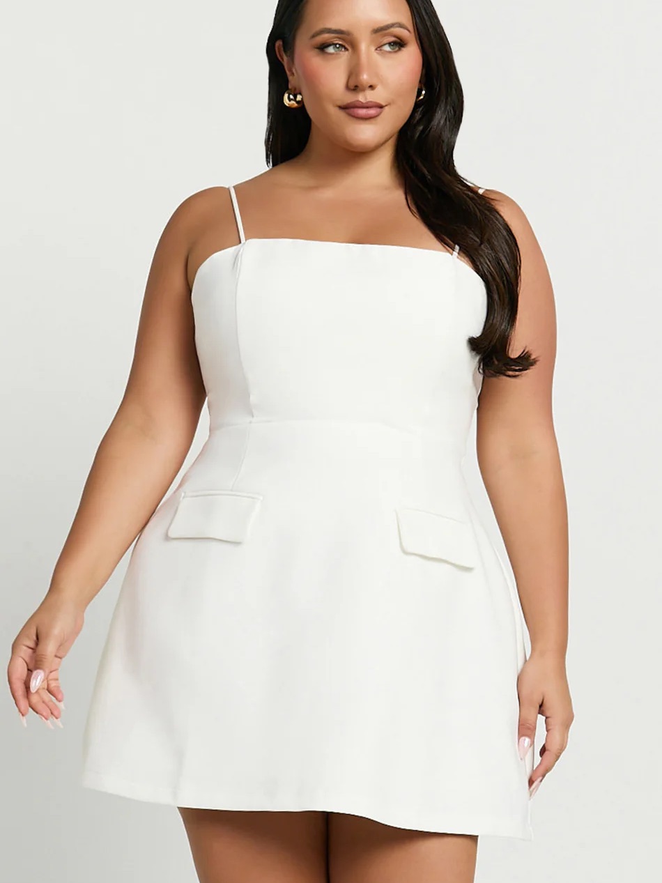 Showpo White Square Neck A-Line Mini Dress - Spaghetti Straps